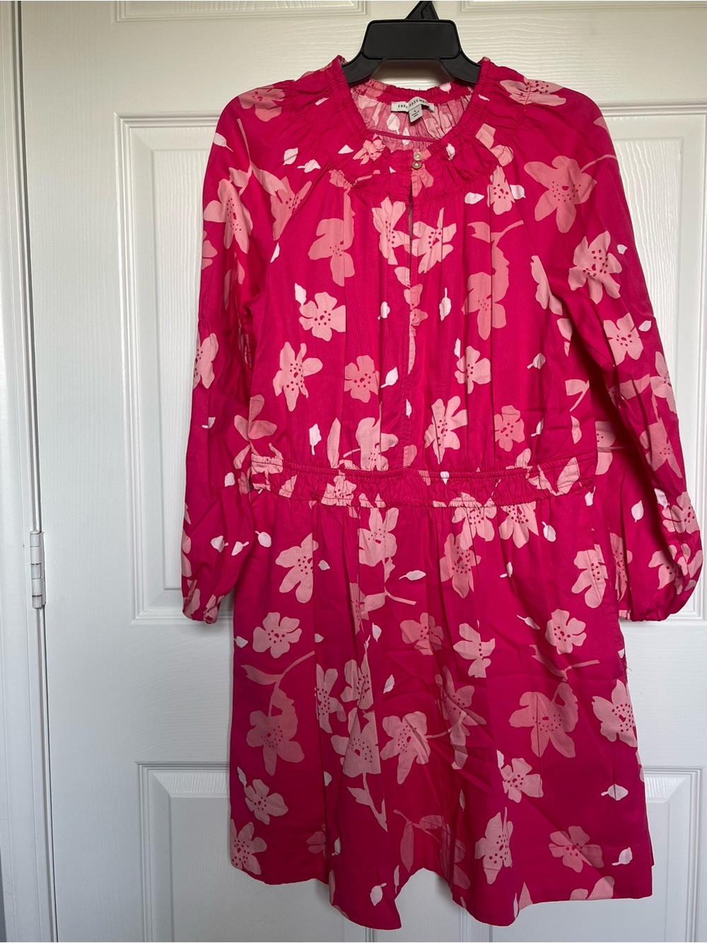 Free Assembly Large Women’s Pink Floral Long-Sleeve  Dress Pockets